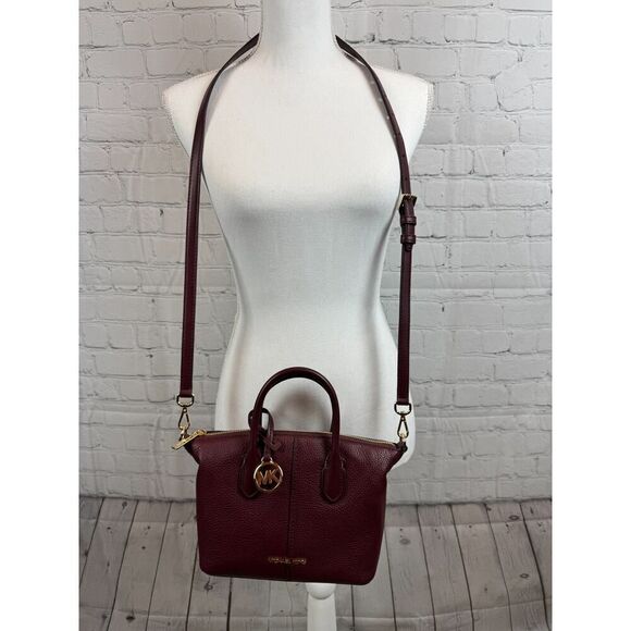 MICHAEL KORS Hyde oxblood color small pebbled leather satchel handbag NEW - Picture 1 of 13